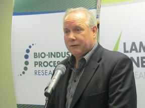 Sandy Marshall, executive director of Bioindustrial Innovation Canada, is shown in this file photo speaking at an event in Sarnia. The agency is working with a Waterloo company on a plan to set up a demonstration plant in Sarnia.
File photo/Sarnia Observer/Postmedia Network