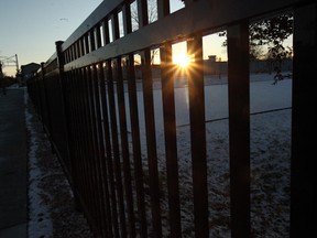 The sun set last Friday at the Seaforth Lawn Bowling Club with some white stuff colouring the ground. (Shaun Gregory/Huron Expositor)