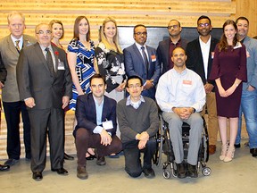 Health Sciences North CEO Dominic Giroux, far right, poses with some of the 19 new doctors who have made Greater Sudbury home in 2017. They include six family doctors, two emergency medicine doctors and 11 specialists. (Photo supplied)