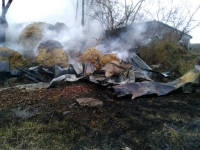 Submitted photo
A barn on Craig Road was destroyed Sunday after a fire started after the improper disposal of wood stove ashes. The estimated value of the structure and approximately 100 bales of hay in the barn is $50,000.