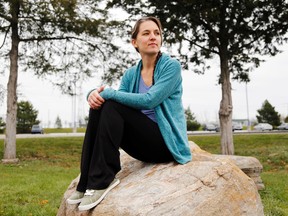 Luke Hendry/The Intelligencer 
Michelle Stroud, a Foxboro-area doula and member of the Quinte Birth Advocacy Group, sits outside Monday in Belleville. She said members of the group are encouraged following a meeting with Quinte Health Care officials regarding the corporation's limitations of midwives' scope of practice.