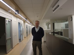 Paul Jenkins, executive director of the STEGH Foundation, stands in the hallway of St. Thomas Elgin General Hospital’s new expanded emergency department. The $98 million transformation started in 2015 and is set to finish in the new year. (Laura Broadley/Times-Journal)