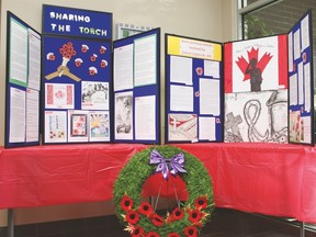 The Remembrance Day display set up at the Vulcan County office. On display are poems, stories and drawings done by kids for the Legion’s annual Remembrance Day poster contest. Jasmine O’Halloran Vulcan Advocate