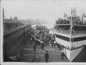 Petrolians take an excursion to Courtright in 1918. Passengers could get off the train and immediately board steamers such as the City of Toledo, which took them to locales up and down the St. Clair River. 
Handout/Sarnia This Week