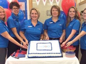 The Lucknow Bank of Montreal recently held a 200 year birthday celebration in downtown Lucknow. A look back at how banking has changed was all a part of the day for the local branch as the community was welcomed in for birthday cake and refreshments. L-R: Carrie Murray, Barbara Hodgkinson, Jackie Scott, Donna Alton, Brandi Rintoul and Leanne Dennan pose during the Lucknow BMO Branch 200 year celebration. (Ryan Berry/ Kincardine News and Lucknow Sentinel)