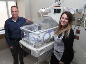 Dr. Bob Connelly of the Neo-natal  Intensive Care unit and Kerri-Lee Bisonette, program manager inside the unit at Kingston General Hospital on Wednesday November 15 2017.  Ian MacAlpine /The Whig-Standard/Postmedia Network