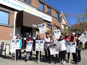 Union staff represented by Local 2020 of the United Steelworkers at the Sudbury Counselling Centre in Sudbury, Ont., walk the picket line on Tuesday October 17, 2017.Union staff represented by Local 2020 of the United Steelworkers at the Sudbury Counselling Centre in Sudbury, Ont., walk the picket line on Tuesday October 17, 2017.