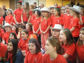 HAROLD CARMICHAEL/SUDBURY STAR
Chelmsford Public School students sang several songs Thursday the the kick-off of the Edgar Burton Christmas Food Drive in the New Sudbury Centre.