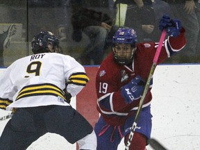 Kingston Voyageurs forward Danny Reidel, seen in a game earlier this season, scored Kingston's only goal in a 4-1 loss to the Lindsay Muskies in an Ontario Junior Hockey League game on Friday night in Lindsay.