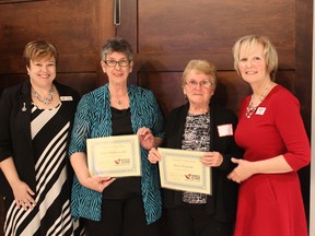 Submitted photo
Hospice Quinte celebrated 16 volunteers who have given 162 cumulative years to the organization. From left to right are Jennifer May-Anderson, executive director; Claire Malczewski, Hospice Quinte volunteer; Eva Uhrynuk, Hospice Quinte volunteer; and Jan MacInnes, patient and volunteer coordinator.