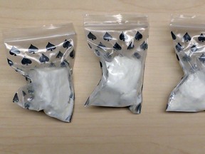 Approximately 70gm of suspected powdered cocaine seized from a Toronto man by Kingston Police on Nov. 14, 2017. Supplied photo