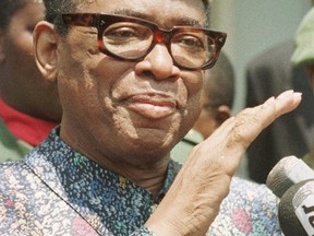 Then President of Zaire Mobutu Sese Seko speaks to the press at his Palace in Kinshasa in April 1997. Mobutu seized power in a military coup in 1965, five years after the vast, mineral-rich nation gained independence from Belgium. After a legendary, corrupt dictatorship that lasted more than 30 years and left the country then called Zaire in shambles, he was overthrown in 1997 by Laurent Kabila. (Associated Press file photo)