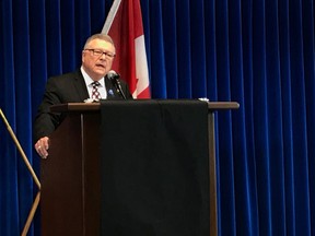 Public Safety Minister Ralph Goodale announces new funding to combat guns and gangs in Canada on November 17, 2017 in Surrey, B.C. (Twitter/Public Safety Canada)