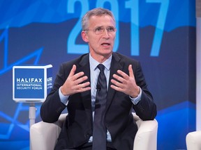 NATO Secretary General Jens Stoltenberg speaks during a session at the Halifax International Security Forum in Halifax on Friday, Nov. 17, 2017. The Canadian Press/Andrew Vaughan