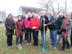 BRUCE BELL/THE INTELLIGENCER
Members of Friends of the Wellington Heritage Museum, Prince Edward County museum staff and councillors Jim Dunlop, Steve Graham and Bill Roberts were at the Wellington Heritage Museum on Monday morning for the official groundbreaking of a new heritage garden.