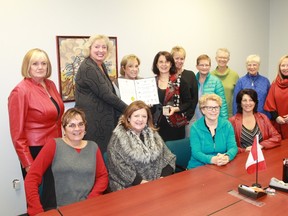 Representatives from 100 Women Who Care Sarnia-Lambton picked up their Sesquicentennial Award pins at a ceremony at Sarnia-Lambton MP Marilyn Gladu's constituency office Nov. 15.
CARL HNATYSHYN/SARNIA THIS WEEK