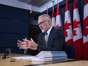 Auditor General Michael Ferguson holds a press conference at the National Press Theatre in Ottawa on Tuesday, Nov. 21, 2017, regarding his 2017 Fall Report. THE CANADIAN PRESS/Sean Kilpatrick