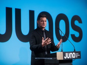 Michael Buble speaks after being introduced as the host of the 2018 Juno Awards, which will be held in Vancouver, during an announcement in Vancouver on Tuesday Nov. 21, 2017. THE CANADIAN PRESS/Darryl Dyck
