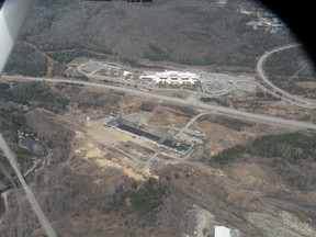 This aerial photo of the former Nordfibre plant, foreground, and North Bay Regional Health Centre, was taken in 2011. The property owners are now seeking rezoning changes to allow for a casino.