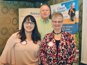 Community Living Chatham-Kent manager of community relations Angela Corso, executive director Ron Coristine and Tracey Major attend Tuesday’s meeting of the Rotary Club of Chatham Sunrise.