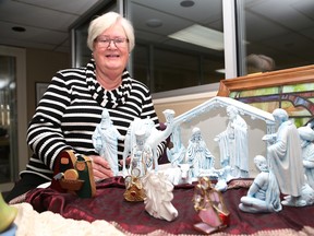 Sandra Simpson,fundraising event co-ordinator at St. Andrew's United Church, shows a nativity scene that will be on display at the church's Christmas Nativity Walk. John Lappa/Sudbury Star/Postmedia Network