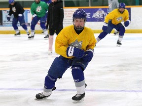 Carson McMillan, of the Sudbury Nickel Capital Wolves, takes part in a skating practice at the Gerry McCrory Countryside Sports Complex in Sudbury, Ont. on Thursday November 23, 2017. John Lappa/Sudbury Star/Postmedia Network