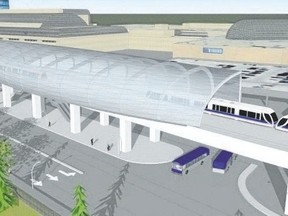 An artist?s rendering shows the proposed elevated LRT stop at West Edmonton Mall. Edmonton hopes the new  line will spur development along the route.