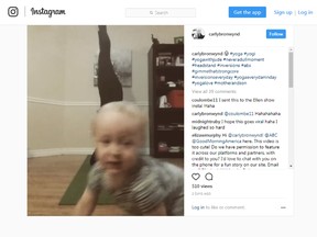 A Fredericton, N.B., toddler has gone international with a mischievous photobomb of a yoga video that his mother posted on social media.