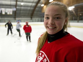 Julia Gosling of the London Devilettes has made the Canada U-18 hockey team and will be heading to Russia. (MIKE HENSEN, The London Free Press)