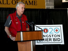 Bid chair Ken Thompson announces at the Rogers K-Rock Centre in late November that Kingston would be bidding for the 2020 Brier Canadian men’s curling championship. (Ian MacAlpine/The Whig-Standard)