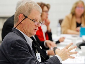 Luke Hendry/The Intelligencer
Chief of staff Dr. Dick Zoutman explains the benefits of internal reviews of Quinte Health Care processes during a board meeting Tuesday in Picton. One such review cut the time required to transfer patients from intensive care to an inpatient unit by 75 per cent.