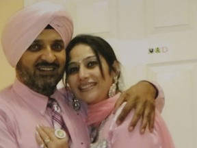 Sukhchain Brar and his wife, Gurpreet Brar, are shown in India about a month before her body was found in a burned truck on Highway 402. (Supplied photo)