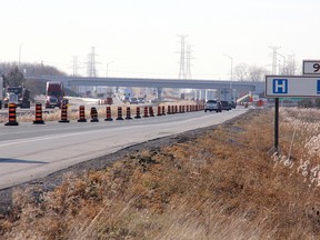 The bridge is shown at the new interchange on Highway 401 at Highway 40 this week. The structure is expected to reopen to traffic by Friday.