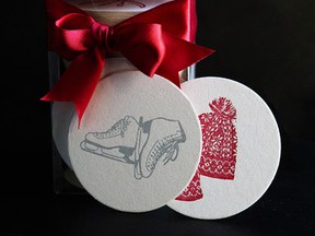 Letterpressed winter coasters, US$25 for 100. (Jennifer Chase/For the Washington Post)