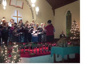 Talbotville United Church Community Choir rehearses for their eighth annual offering Sunday of seasonal sounds, Wonder of Christmas, in support of Grace Cafe and a forthcoming Nicaragua mission. (Contributed photo/Janice Fisher)