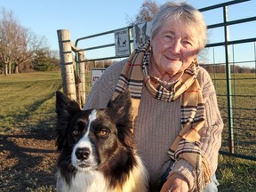 Author Sally Barnes with Babe at Grass Creek Park in Kingston, Ont. on Wednesday November 29, 2017. Steph Crosier/Kingston Whig-Standard/Postmedia Network