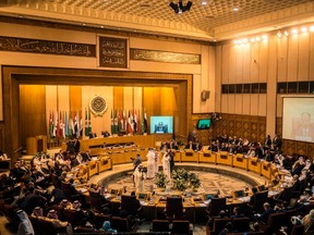 A picture taken on November 19, 2017, shows a general view of the Arab League headquarters during a meeting in the Egyptian capital Cairo. Arab foreign ministers gathered in Cairo at Saudi Arabia's request for an extraordinary meeting to discuss alleged "violations" committed by Iran in the region. KHALED DESOUKIKHALED DESOUKI/AFP/Getty Images