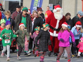 Approximately 220 runners and walkers took part in the Salvation Army's Santa Shuffle Fun Run and Elf Walk Saturday morning. (Steph Crosier/The Whig-Standard)