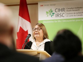 Gloria Daybutch, executive director of N'Mninoeyaa Aboriginal Health Access Centre, speaks at a press conference Monday in Sudbury where the federal government announced research funding of $1.4 million to improve the health of Indigenous seniors. Gino Donato/Sudbury Star/Postmedia Network