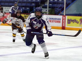 Sudbury Nickel Capital Wolves forward Joe Mazur takes part in Great North Midget League action against the Timmins Majors at Sudbury Community Arena on Saturday, December 2, 2017. Ben Leeson/The Sudbury Star/Postmedia Network