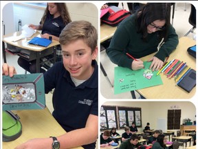 Grade 7 and 8 students at St. Benedict Catholic Secondary School have created Christmas cards for a boy named Noah. Supplied photo