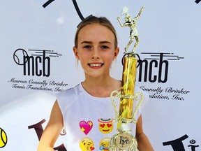 Abby Gordon of Sarnia is the consolation champion in an eight-year-old girls' division at the 2017 “Little Mo” Internationals tennis tournament in Palm Beach Gardens, Fla. (Contributed Photo)