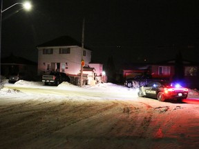 Scene at 524 Spruce Street South around 5:20 Wednesday morning after a Dodge Ram pickup truck hit the side of a house. LEN GILLIS / Postmedia Network