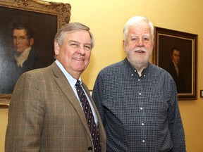 Retired major Warren Everett, left, and John Grenville were given the Kingston Historical Society’s annual award on Wednesday. (Ian MacAlpine/The Whig-Standard)