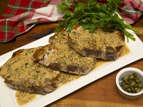 Pork chops with Mustard & Caper Sauce. (MIKE HENSEN, The London Free Press)