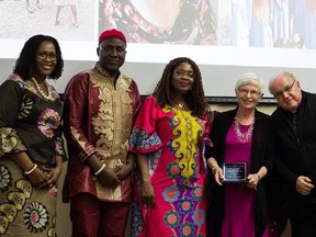 Submitted photo
Long-time activist and Amnesty International member Mieke Thorne, of Belleville, (second from right) was recently presented with a lifetime award from the Canadian Samaritans for Africa for her selfless humanitarian outreach to Africa.