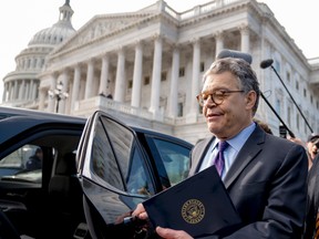 Sen. Al Franken, D-Minn., leaves the Capitol after speaking on the Senate floor, Thursday, Dec. 7, 2017, on Capitol Hill in Washington. (AP Photo/Andrew Harnik)