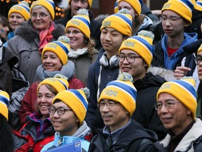 Intelligencer file photo
Dozens of walkers donned yellow and blue toques for nightlight Canada’s Coldest Night of the Year fundraising walk last year. The annual walk returns to Belleville on Feb. 24, 2018.