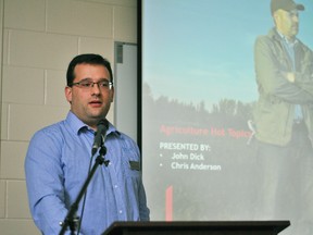 Chris Anderson, a senior advisor at BDO Canada's Chatham office, speaks about how upcoming tax changes will affect farmers during the Kent Federation of Agriculture's annual general meeting at the Ridgetown College of the University of Guelph Dec. 7.