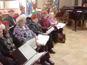 The Dunwich United Choir performed a Christmas concert last week at Bobier Villa and Caledonia Gardens in Dutton. The 13-member choir includes the C Sharps men’s group. The choir is led by Anne Griffin and includes Cellist Anne Morrisey.